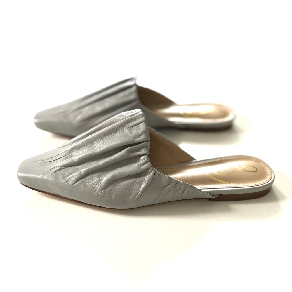 Sam Edelman Light Grey Leather Pleated Almond Toe Slip-On Cecilia Mules